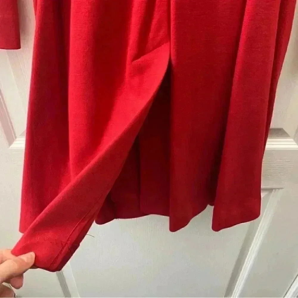 Vintage Le Chateau Trench Coat Red Ponte Knit Duster Blazer Belted Y2K Small - Picture 11 of 16